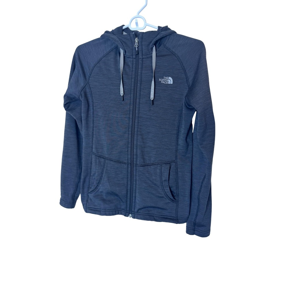 The North Face Hoodie Womens XS Gray Fleece Full Zip Jacket Logo Pockets Stretch